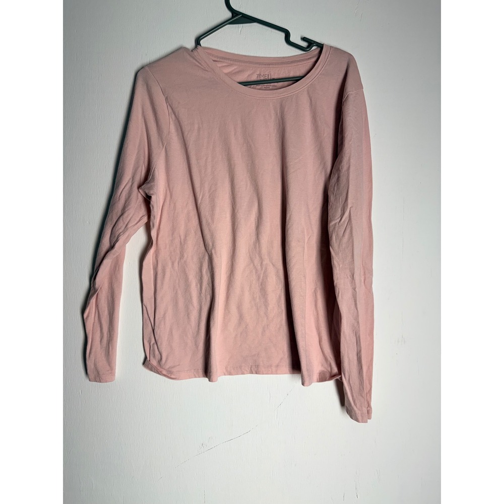 Time and Tru Womens XL Pink Long Sleeve Crewneck T-Shirt Basic Layering Tee